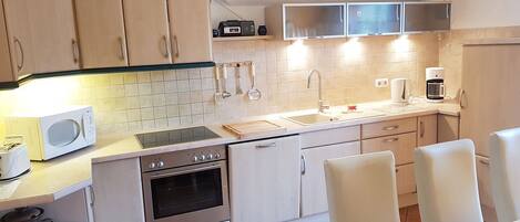 Fridge, microwave, oven, dishwasher