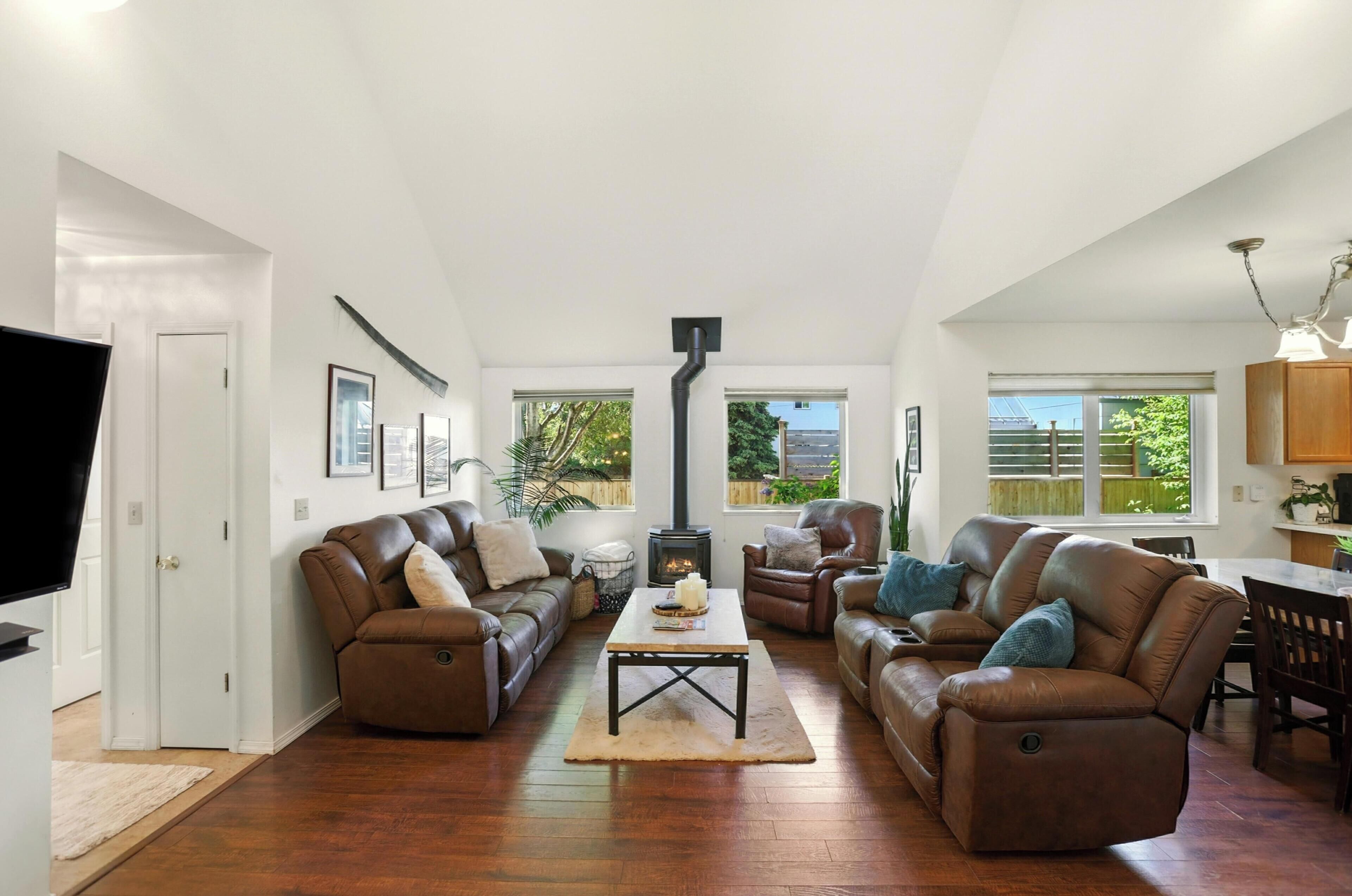 Smart TV, chimenea y libros 