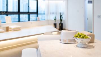 Fridge, microwave, stovetop, rice cooker