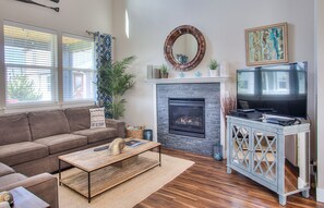 TV, fireplace, DVD player