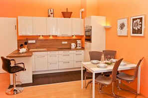 Fridge, dishwasher, coffee/tea maker, electric kettle