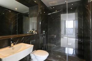 Apartment | Bathroom | Combined shower/tub, free toiletries, hair dryer, towels - Platinum Apartment in Central London (London)