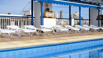 Outdoor pool, sun loungers