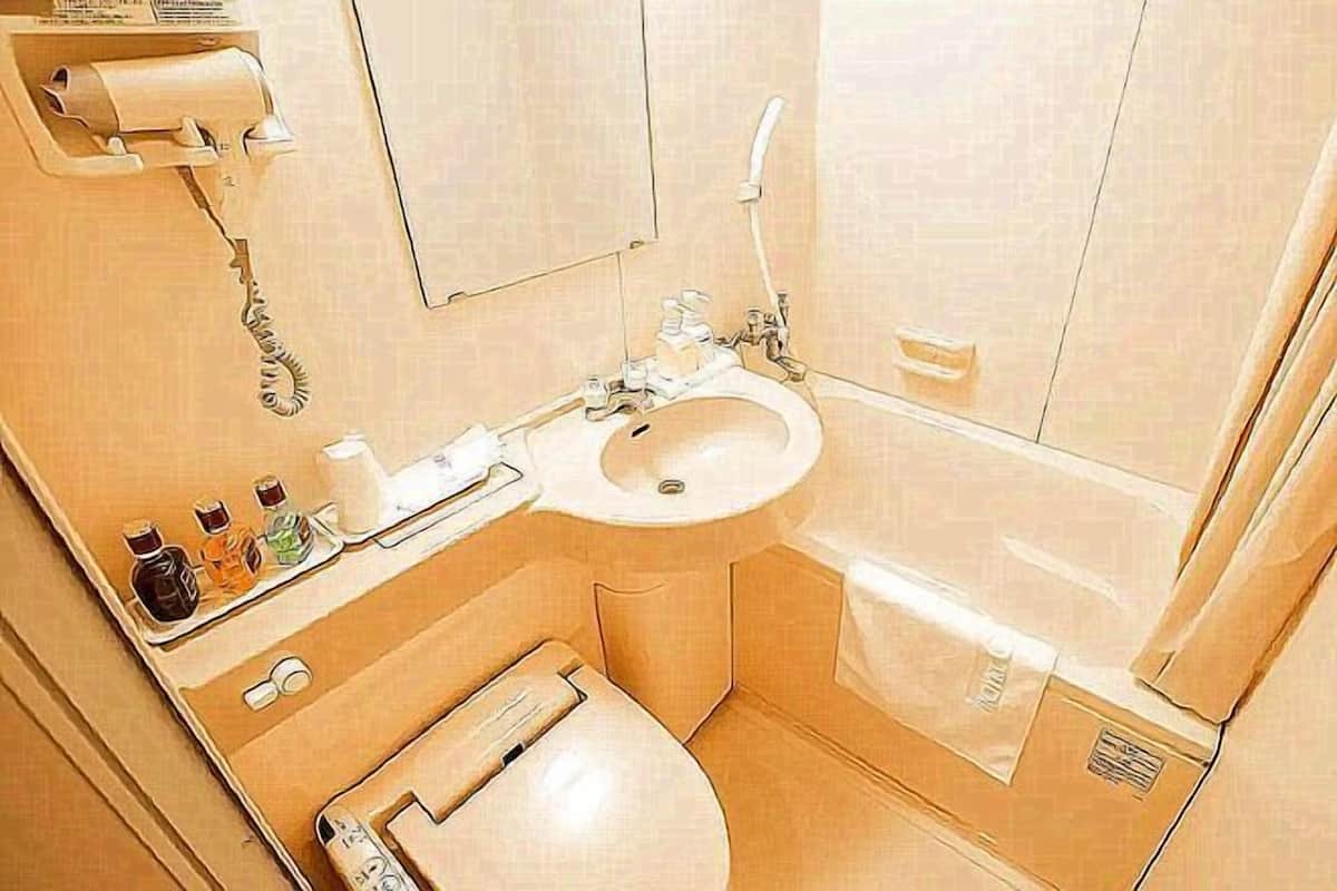 Duschwanne, kostenlose Toilettenartikel, Haartrockner, Hausschuhe