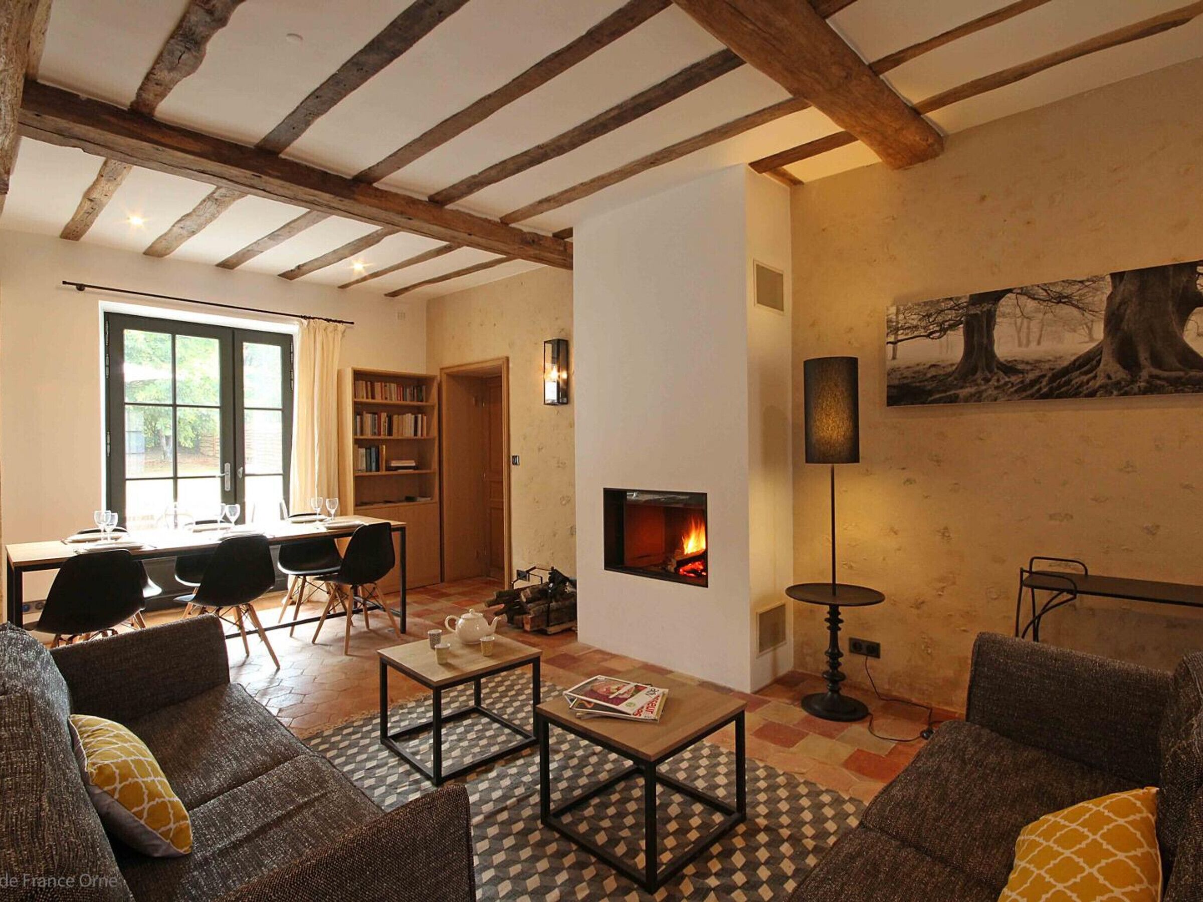 Una televisión, una chimenea