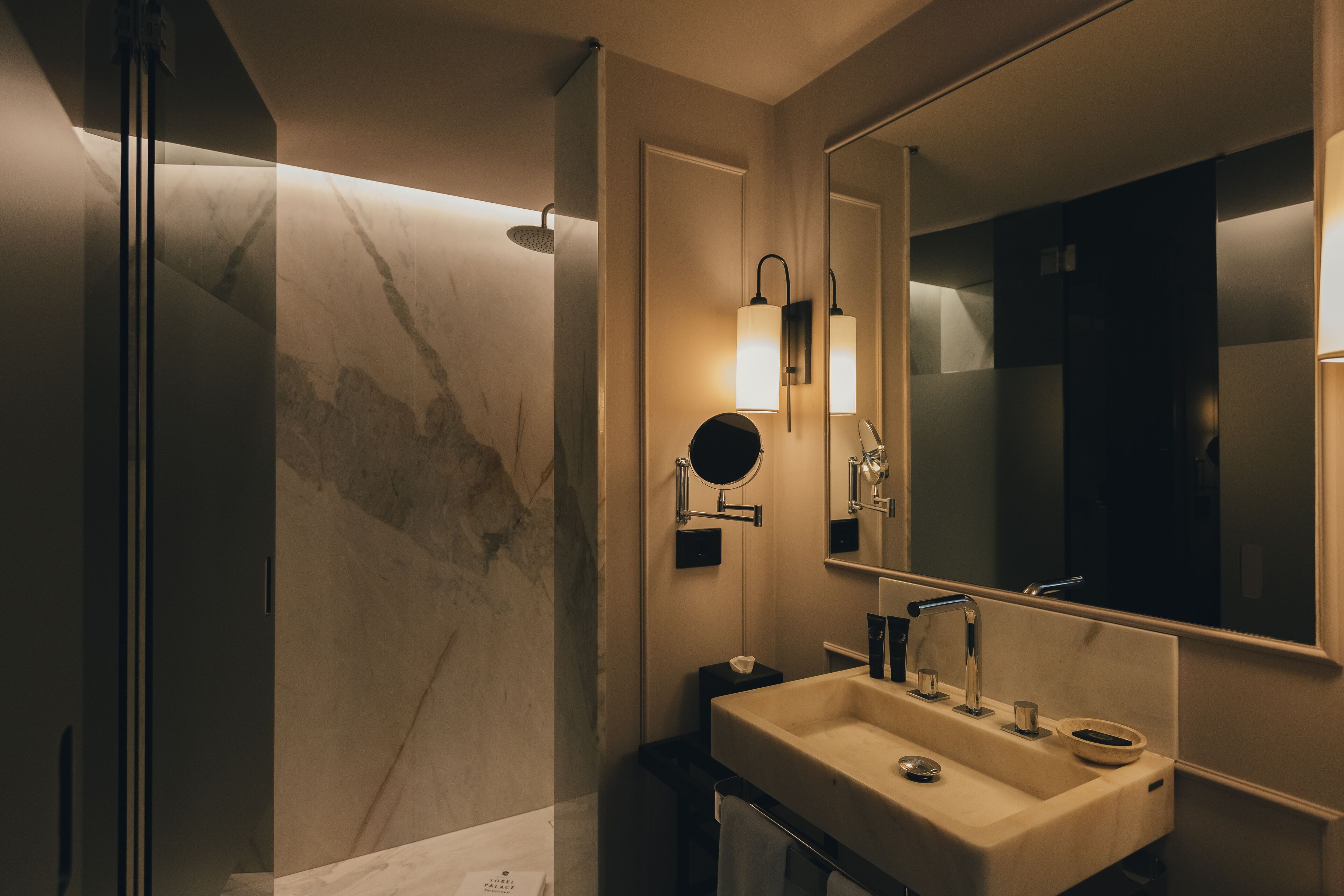 junior suite | bathroom | shower, rainfall showerhead, designer toiletries, hair dryer