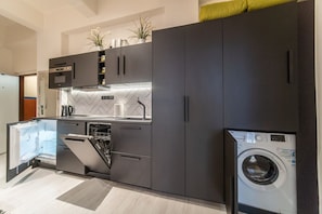 Réfrigérateur, micro-ondes, plaque de cuisson, lave-vaisselle