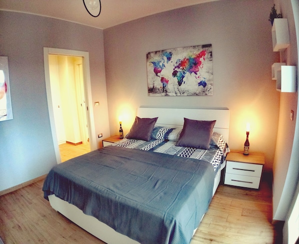 1 bedroom, desk, iron/ironing board, travel cot