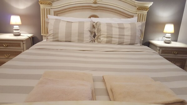 Chambre Double, 1 grand lit et 1 canapé-lit, salle de bains attenante