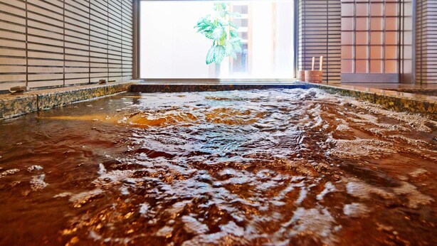 A hot spring bath with a view of a plant outside. - Super Hotel Kadoma (Kadoma)