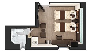 A hotel room layout with a bed, a bathroom, and a seating area. - Kuretake Inn Osaka Midosuji Honmachi (Osaka)