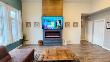 Smart TV, fireplace, video games, books