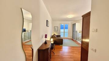 Télévision, cheminée, lecteur de DVD