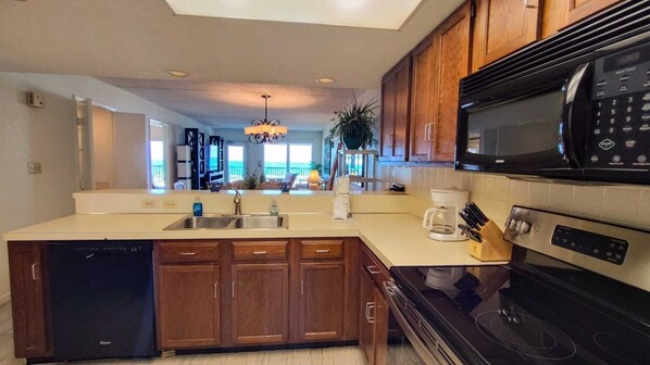 Fridge, microwave, oven, dishwasher