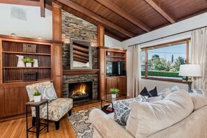 智能電視、壁爐、書籍、 辦公室