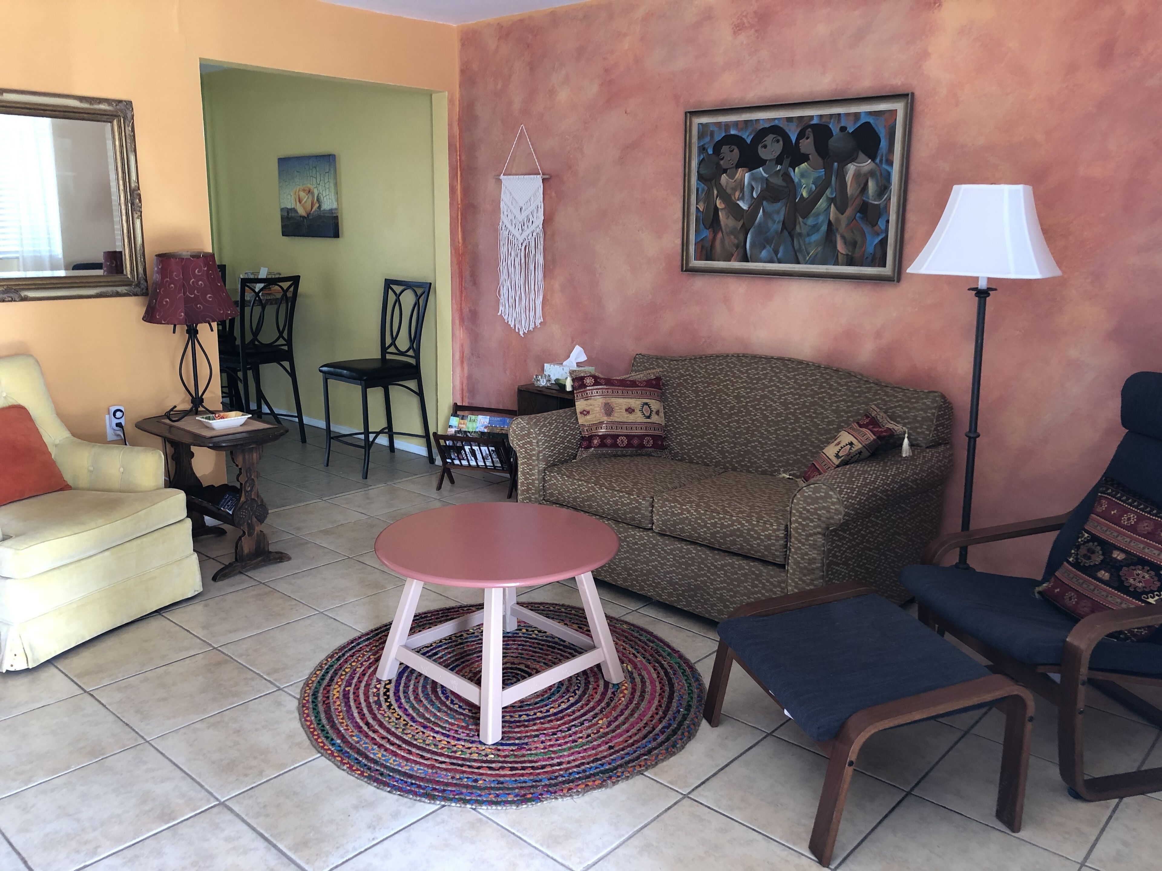 TV, DVD player, books, video library