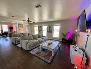 TV, video games, DVD player, video library