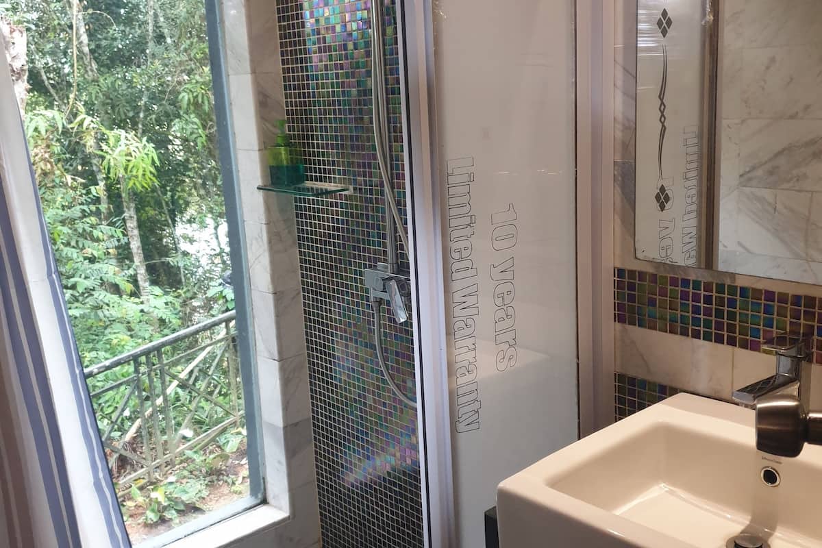 shower, rainfall showerhead, free toiletries, hair dryer