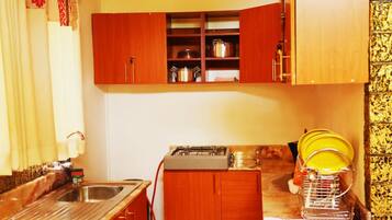 Fridge, microwave, stovetop, electric kettle