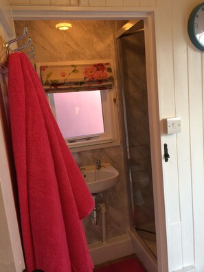 Douche, serviettes fournies, savon, papier toilette