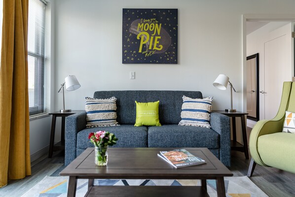 Standard Apartment, 2 Bedrooms | Living area | Flat-screen TV - Stay Alfred at Market City Center (Chattanooga)