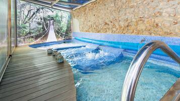 Indoor pool, open 10:00 AM to 8:00 PM, sun loungers