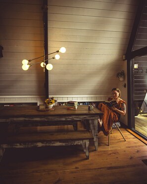 Dining - Appalachian A-Frame: Fall Family Getaway w/Hot tub, vintage arcade & Fire Pit! (Sugar Grove)
