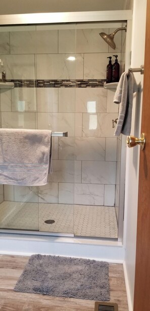 Combined shower/tub, hair dryer, towels, soap - Pool, Privacy & Family Fun! Mom's Manatee House. (Homosassa)