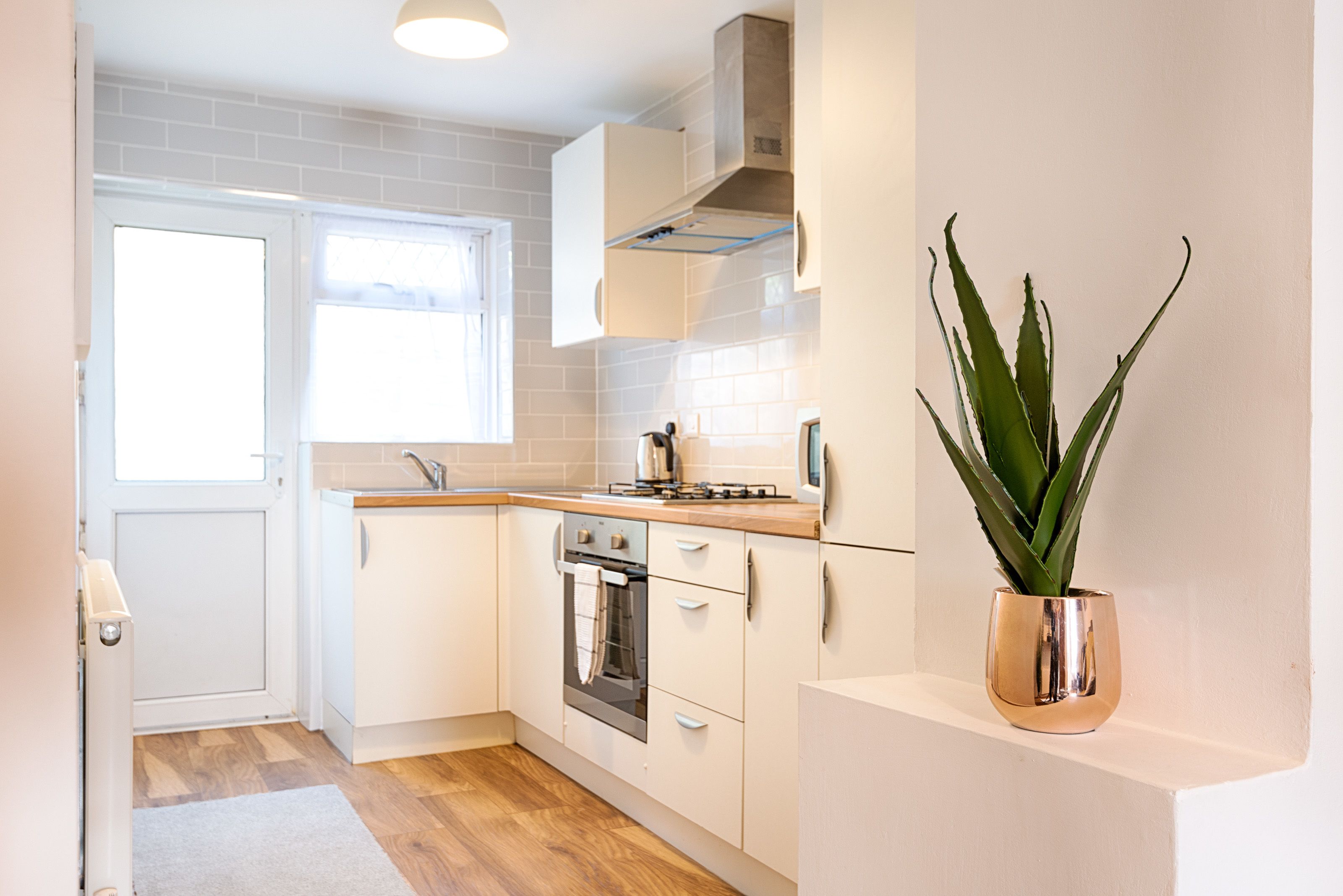 Fridge, microwave, oven, electric kettle