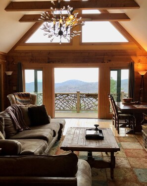 Smart TV, fireplace, books, printers