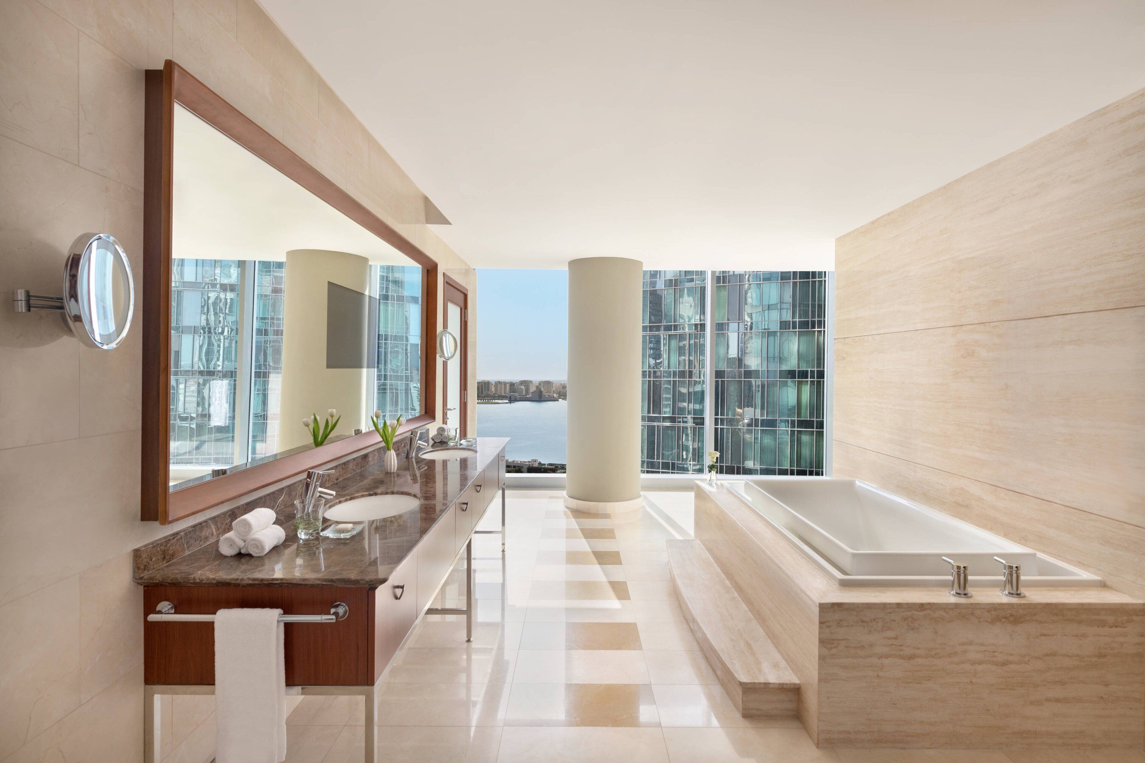 separate bathtub and shower, free toiletries, hair dryer, bathrobes