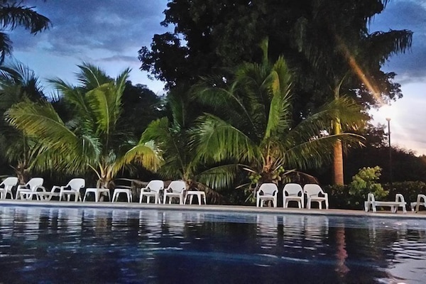 Outdoor pool, pool loungers