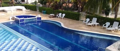 Outdoor pool, pool loungers