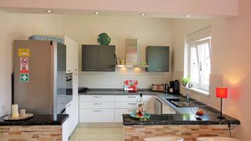 Villa, Private Pool | Private kitchen | Full-sized fridge, oven, stovetop, dishwasher