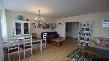 TV, DVD player, books, stereo