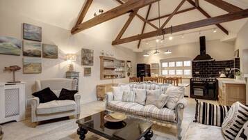 Smart TV, fireplace, DVD player, books