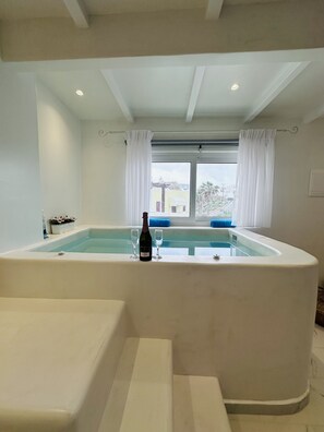 Deluxe House, Patio, Pool View | Living area - Arlene Suites (Santorini)