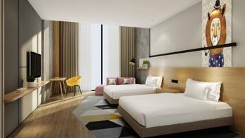 Quarto duplo superior | Escrivaninha, cortinas blackout, Wi-Fi de cortesia, roupa de cama