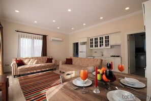 Villa, 2 Bedrooms | Living room | LCD TV - Villa Beyaz by Tatilimden (Fethiye)