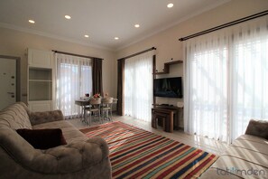 Villa, 2 Bedrooms | Living room | LCD TV - Villa Beyaz by Tatilimden (Fethiye)
