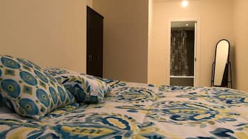 Desk, blackout curtains, iron/ironing board, WiFi