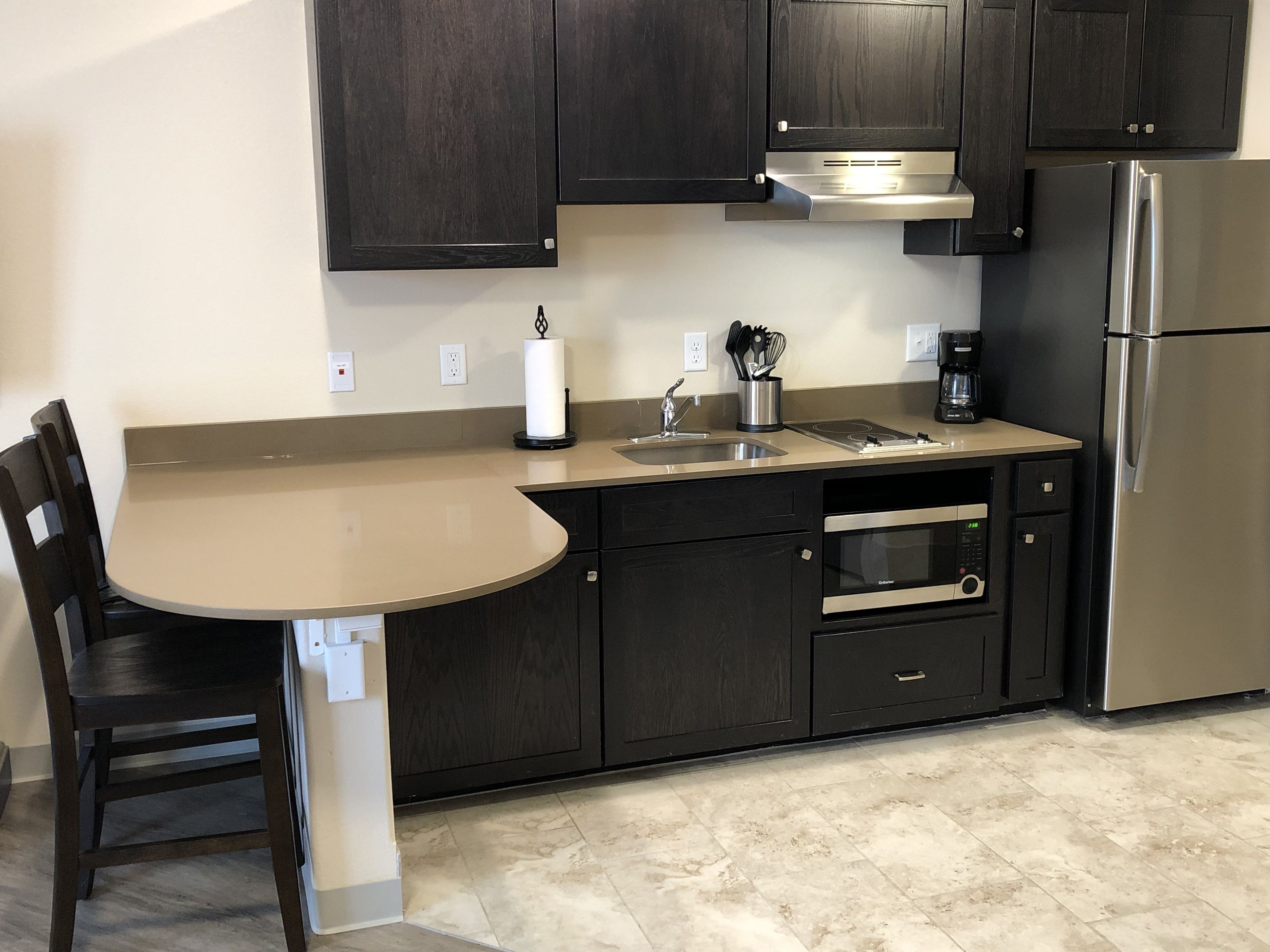 standard 2 queen ada | private kitchenette | full-sized fridge, microwave, stovetop, coffee/tea maker