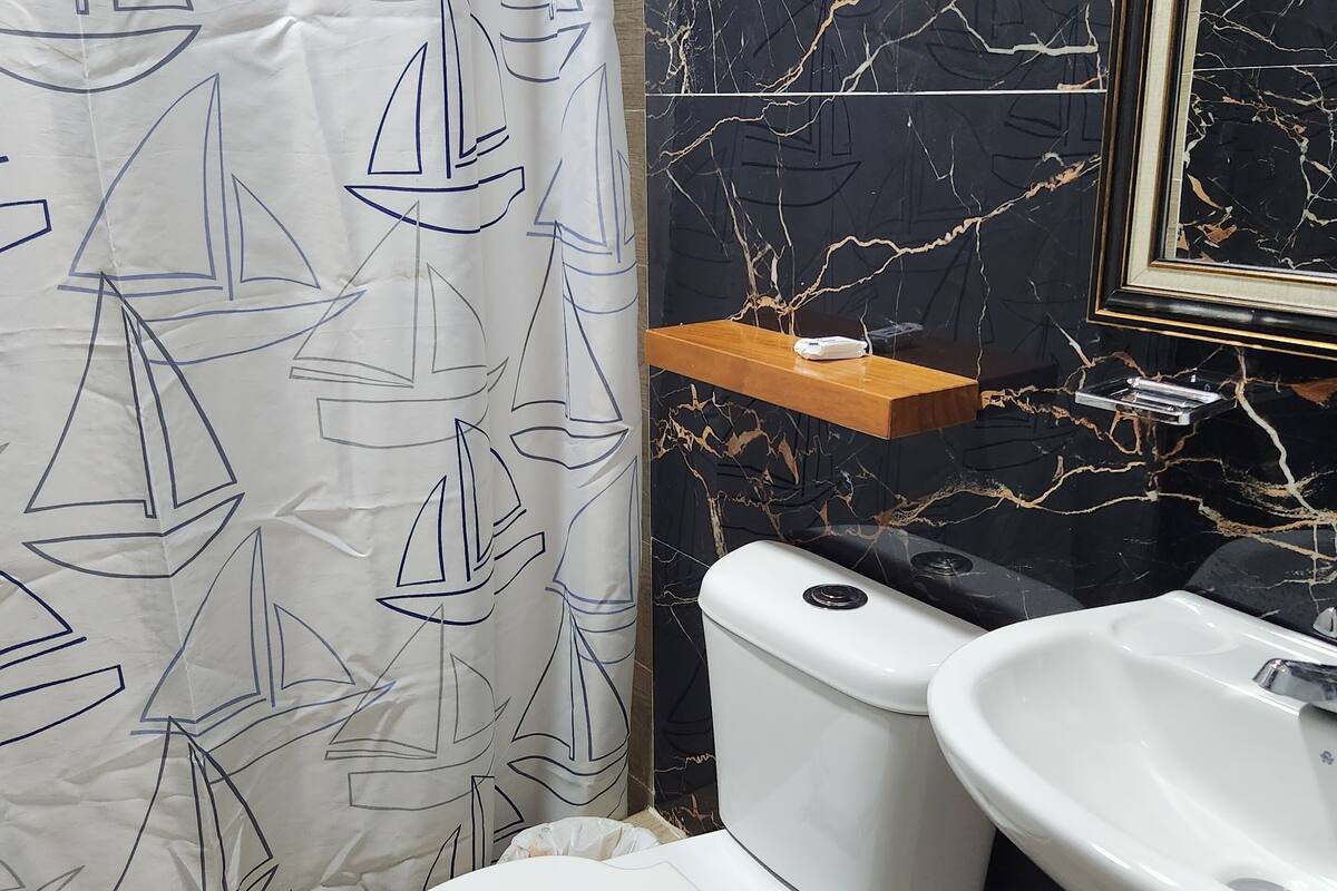 shower, free toiletries, hair dryer, towels