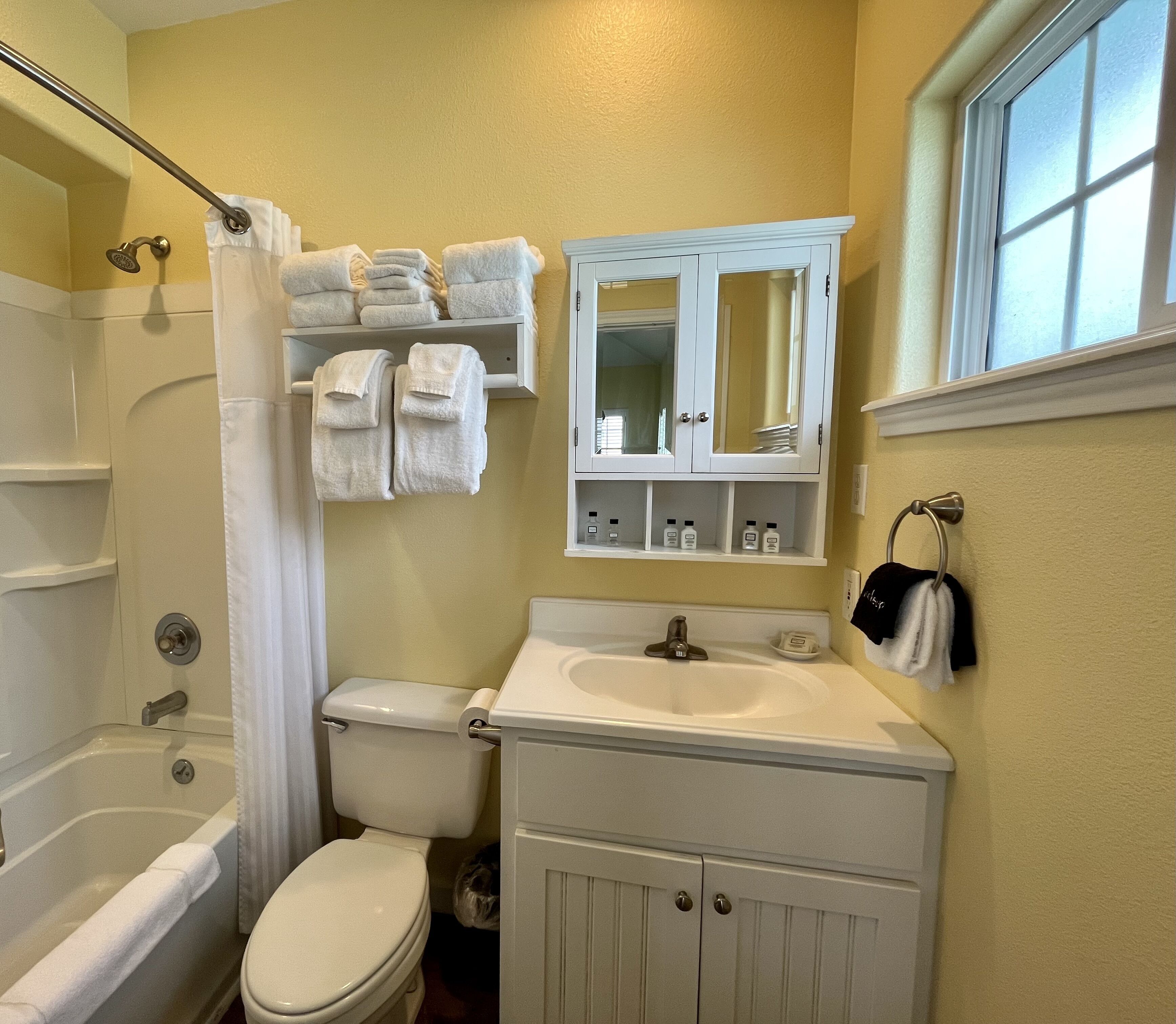 free toiletries, hair dryer, towels, soap