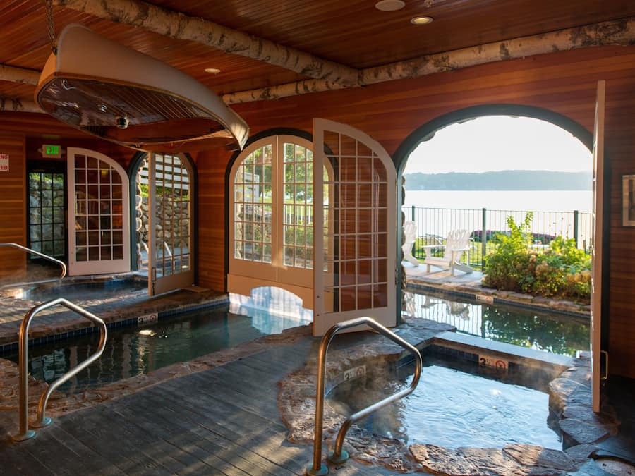 Indoor pool, outdoor pool, sun loungers