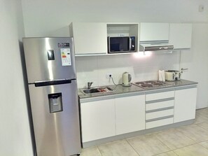 Appartement Supérieur, 1 lit double et 1 canapé-lit, terrasse, vue ville | Cuisine privée | Grand réfrigérateur, micro-ondes, cafetière/bouilloire