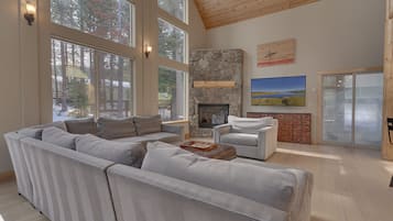 TV, fireplace, video games, table football