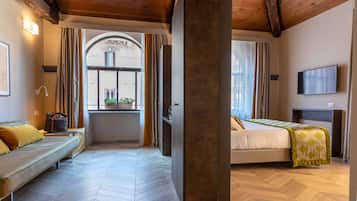 家庭套房, 簡易廚房 | 義大利 Frette 床單、高級寢具、羽絨被、記憶床墊