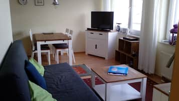 TV, DVD player, books