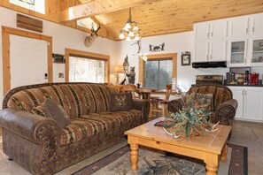 Smart TV, fireplace, video games, DVD player